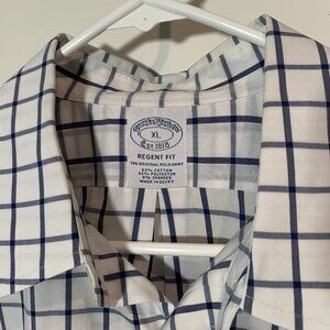 XL Brooks Brothers Regent Supima Cotton Plaid Button Up White Blue mens preppy